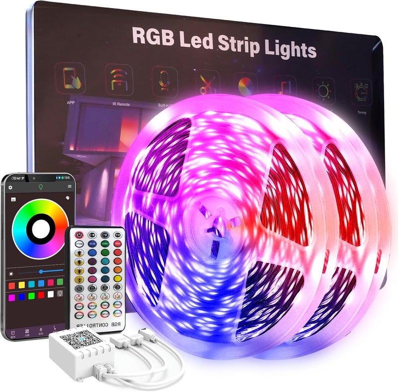 FBY 100 FT Led Lights for Bedroom, Music Synchronized RGB Bluetooth LED Lights, Smart Application and Remote Control Color Change LED Light Strips, Used for Home Room Lighting Decoration - Image 1